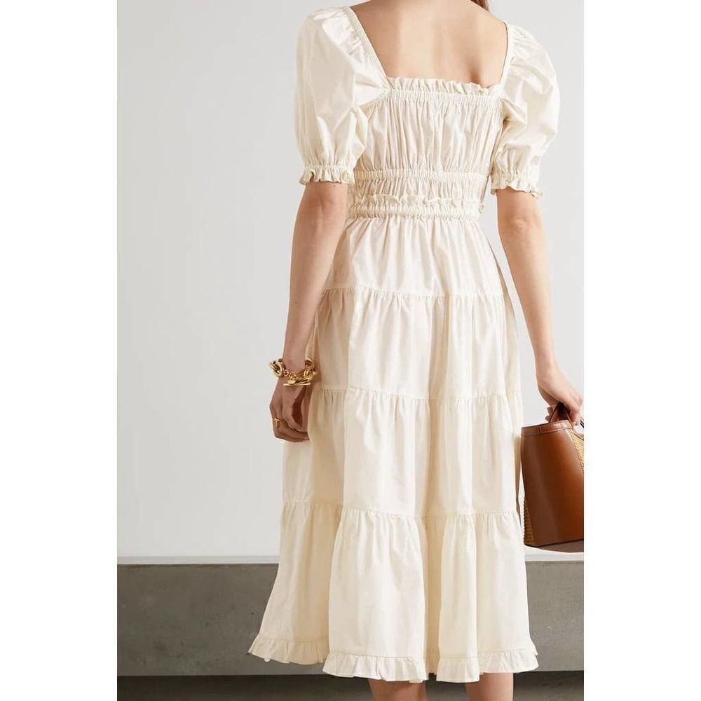 ULLA JOHNSON Iliana Belted Tiered Cotton Midi Dress US2 - Picture 2 of 11